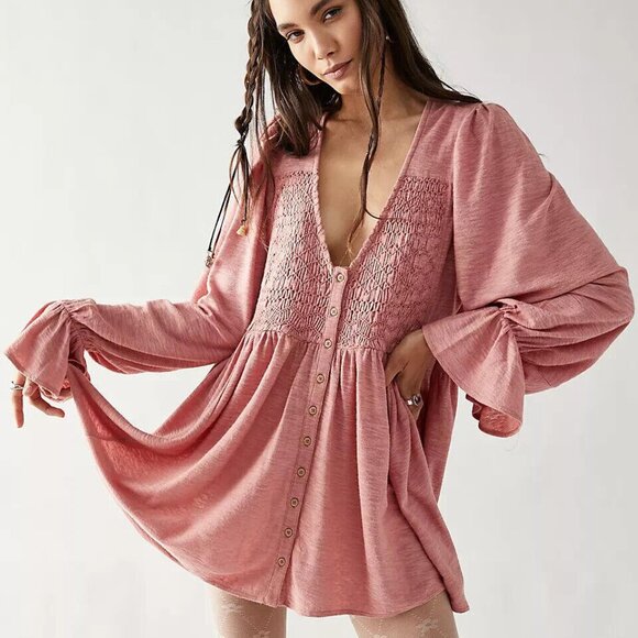Free People Don't Call Me Baby Tunic Mini Dress Buttondown Oversized S 256740 - Picture 1 of 8